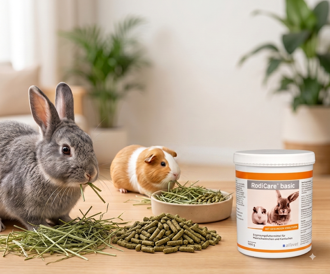 【Small Pet High-Fiber Pellet Guide】Why Rabbits & Guinea Pigs Need RodiCare® Basic — and How to Feed It Correctly